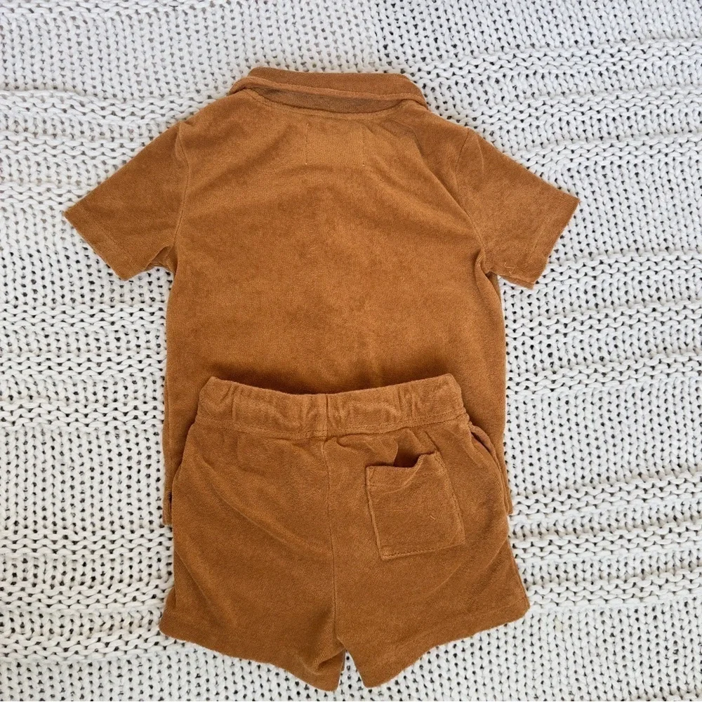 Old Navy Warm Brown Collared Shirt and Short Set Size 2T